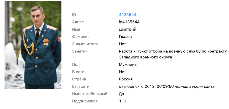 Архівна сторінка Вконтактє Дмітрія Глазова